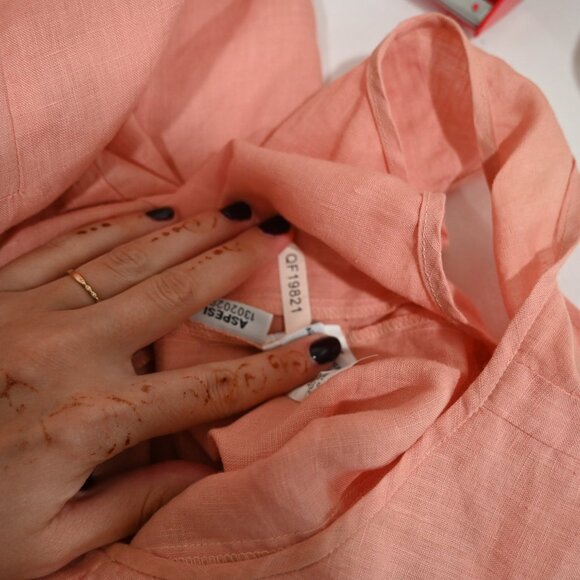 Aspesi Medium 100% Linen Peach Summer Shift Dress - Picture 8 of 9